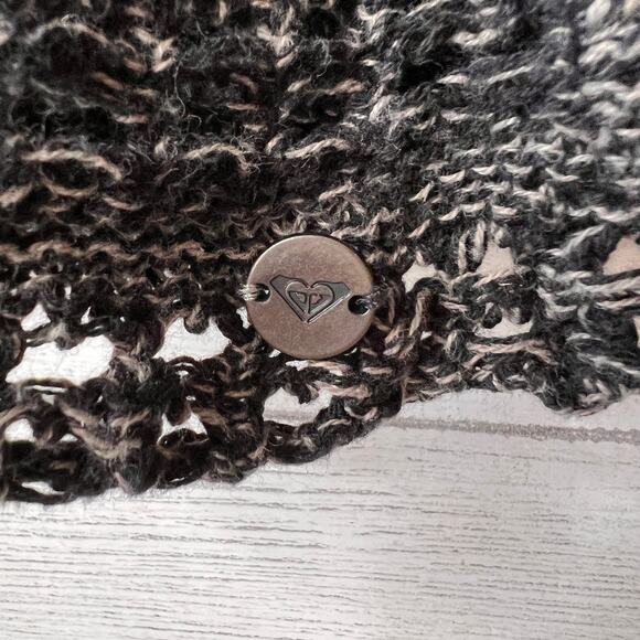 Roxy Sweater Womens Size Small Dark Gray Marled Open Knit Hoodie Cardigan - Picture 5 of 12